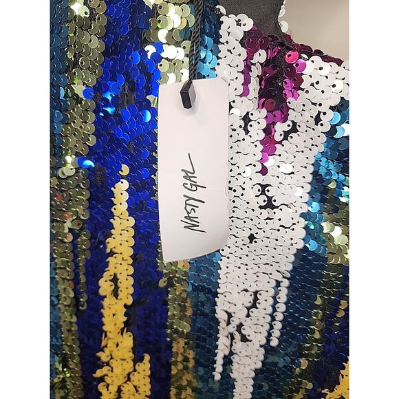 NWT Nasty Gal Stripe Sequin Halterneck Cut Out Jumpsuit Size 8 - Picture 6 of 8